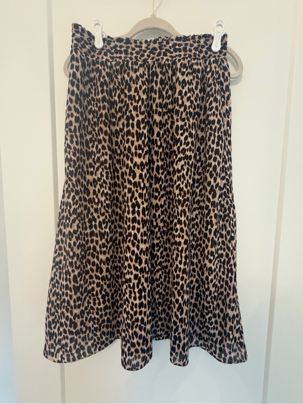 LOFT Leopard Print Smocked Waist Skirt | S